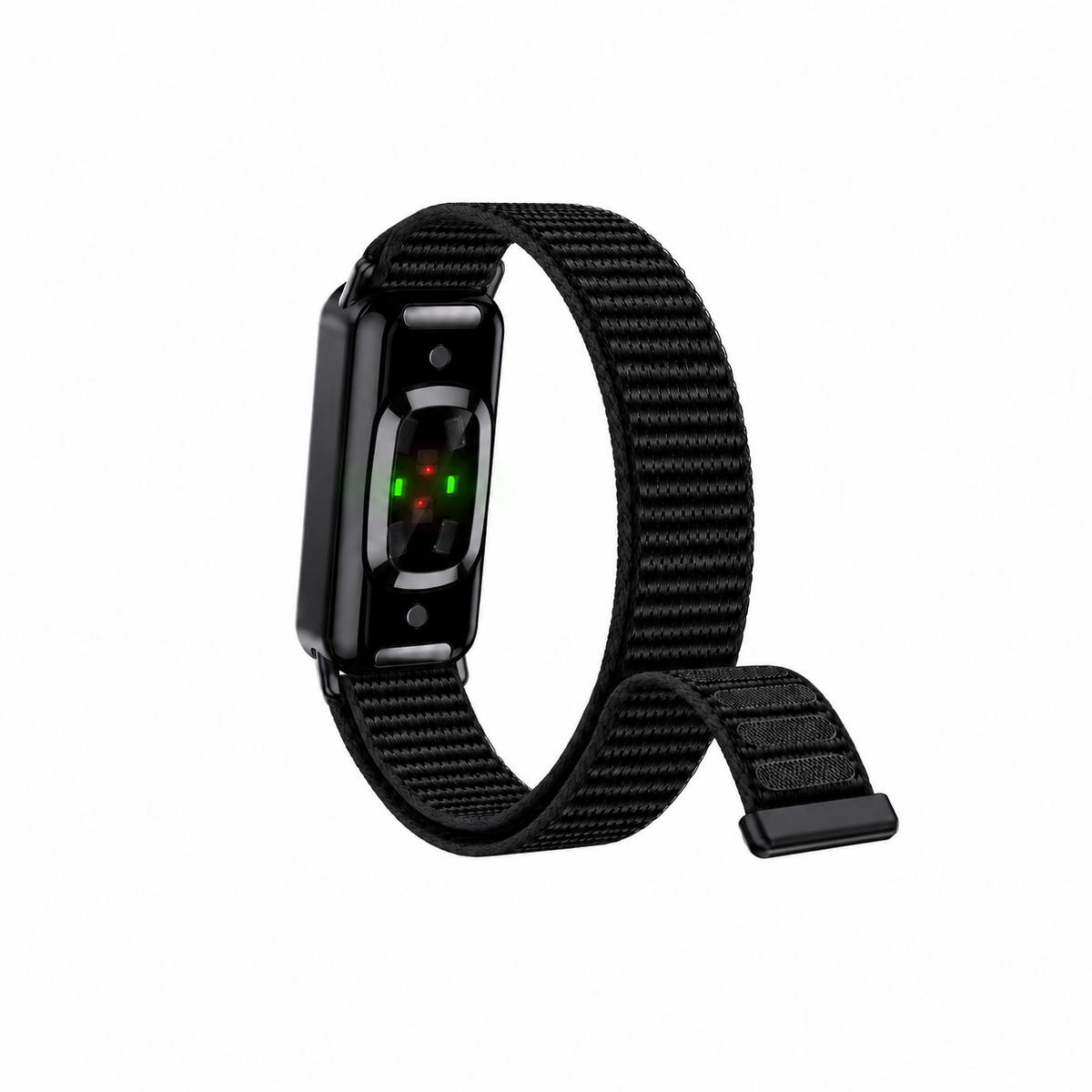 Fort black device with nylon black strap, back view