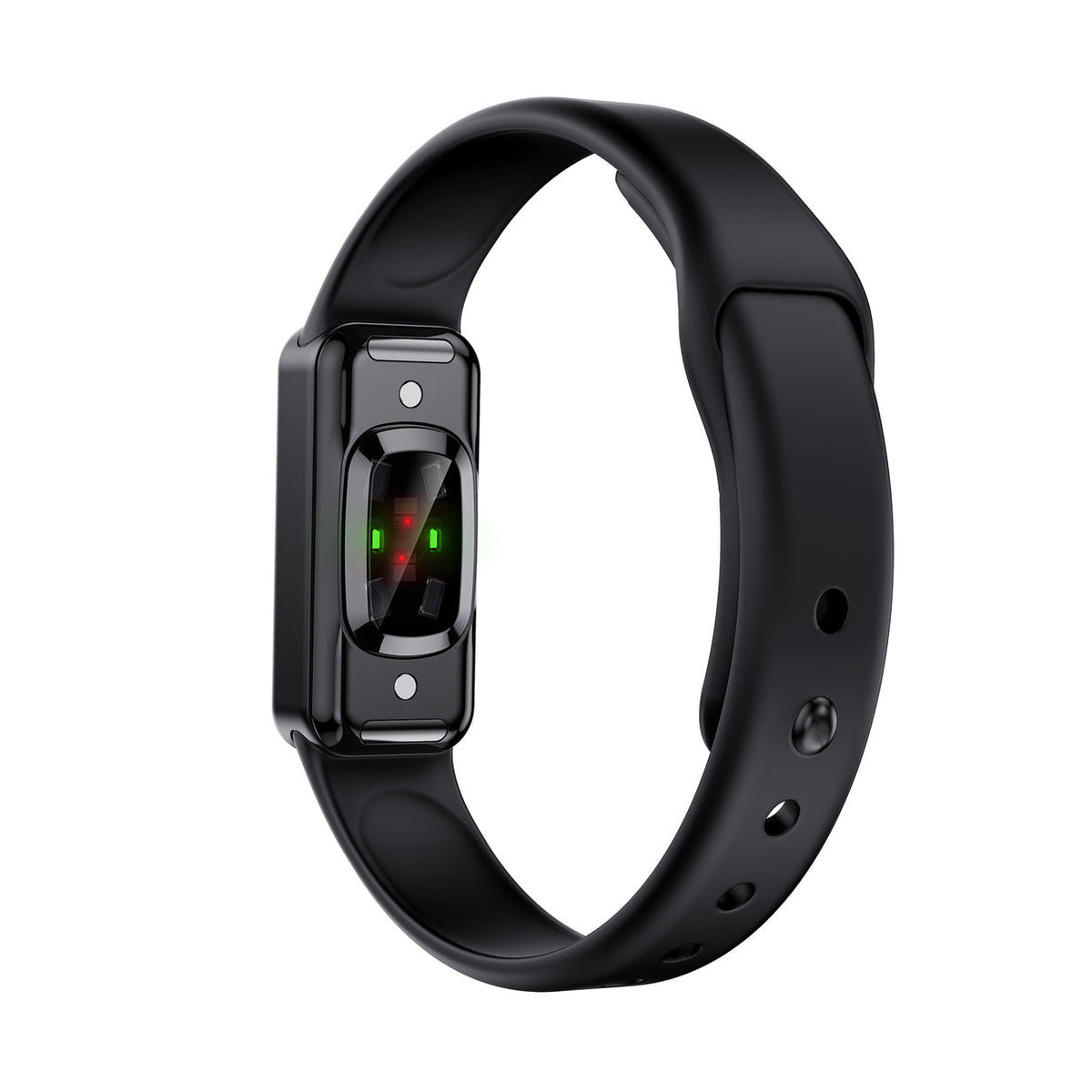 Fort black device with silicone charcoal strap, back view