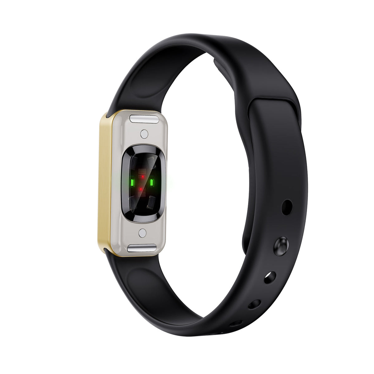 Fort gold device with silicone charcoal strap, back view