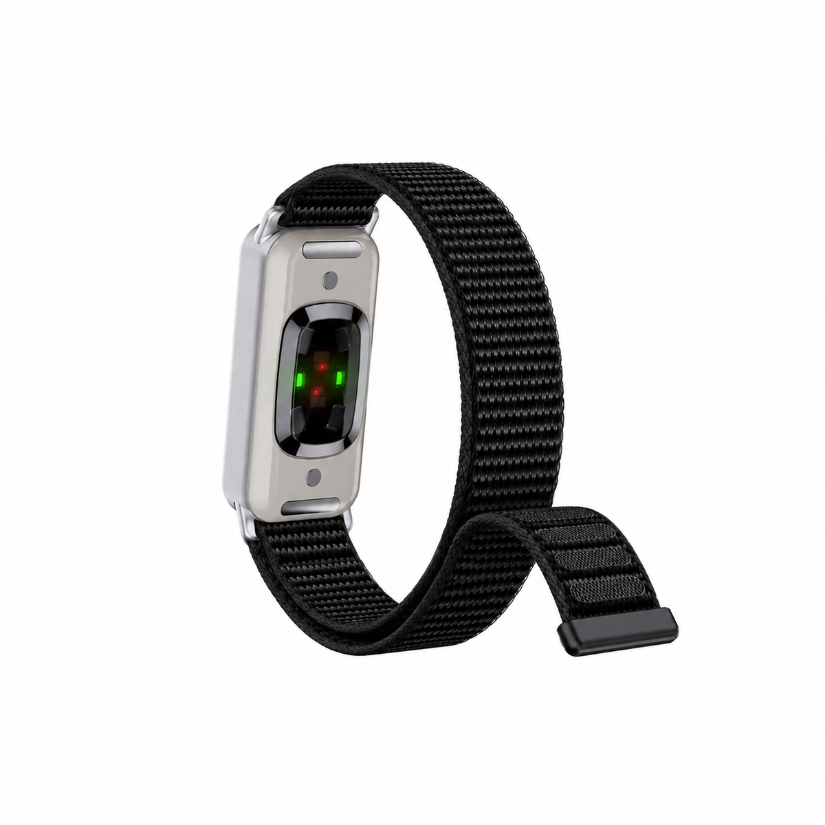 Fort silver device with nylon black strap, back view